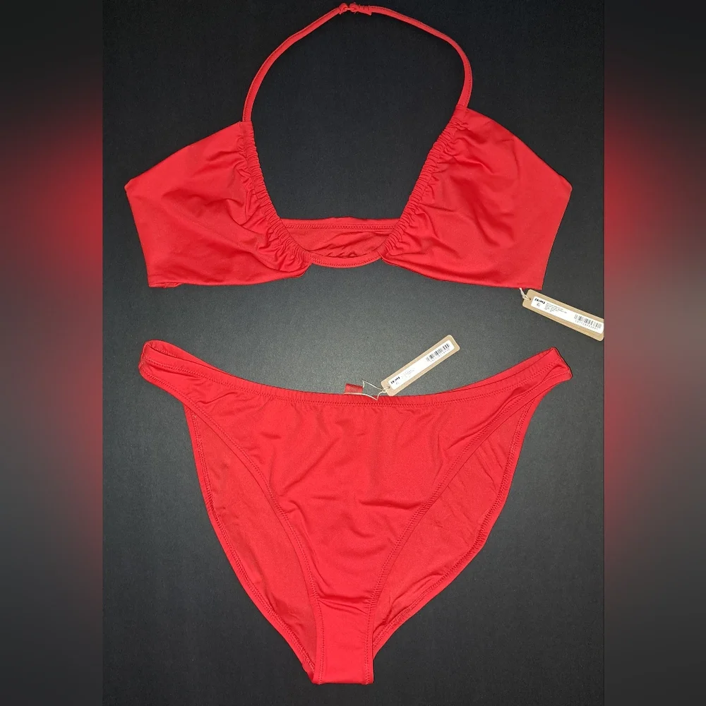 ❤SKIMS Halter Top Mid Coverage Bottoms Bikini Swimsuit Swim Suit Set Red RUBY 2X